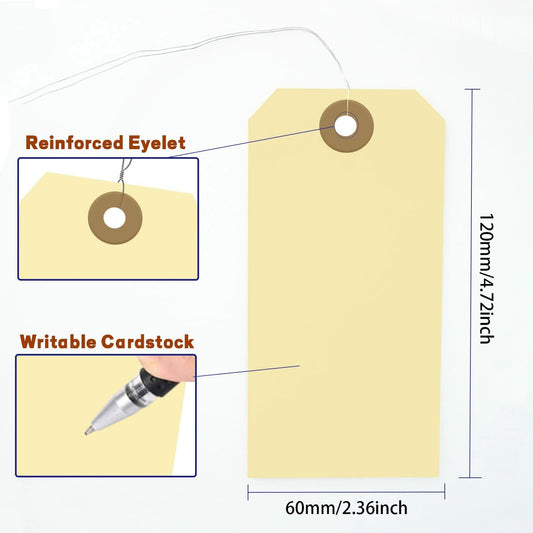 180 Blank Hang Tags 4.75x2.38in with Metal Wire Reinforced Hole for Jewelry