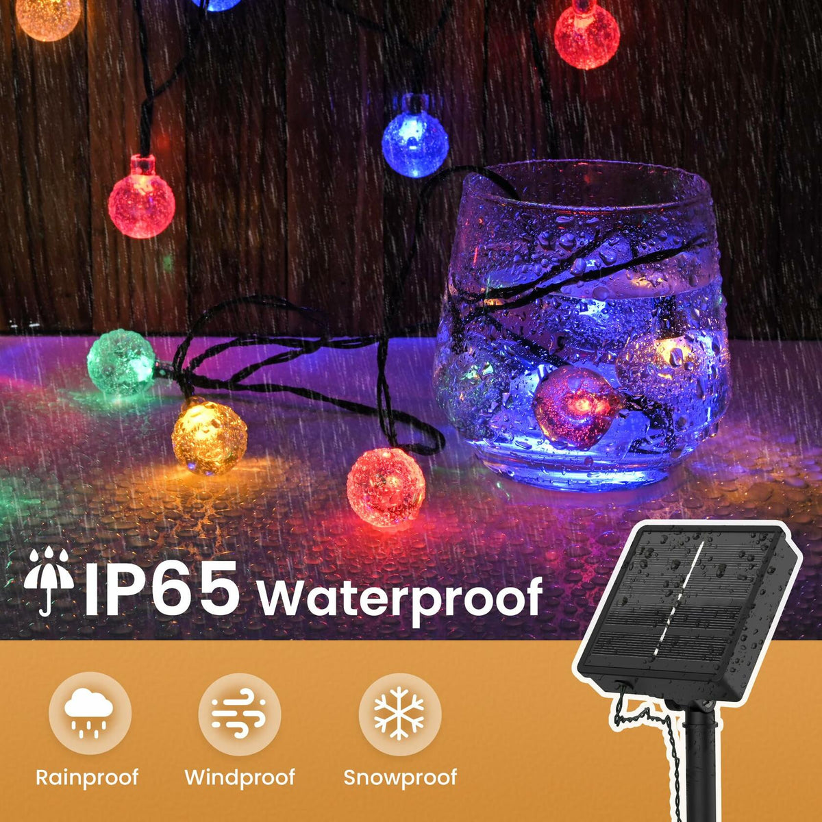 DomiHue Solar Lights Outdoor Waterproof 60LED 36ft String Lights Multicolor