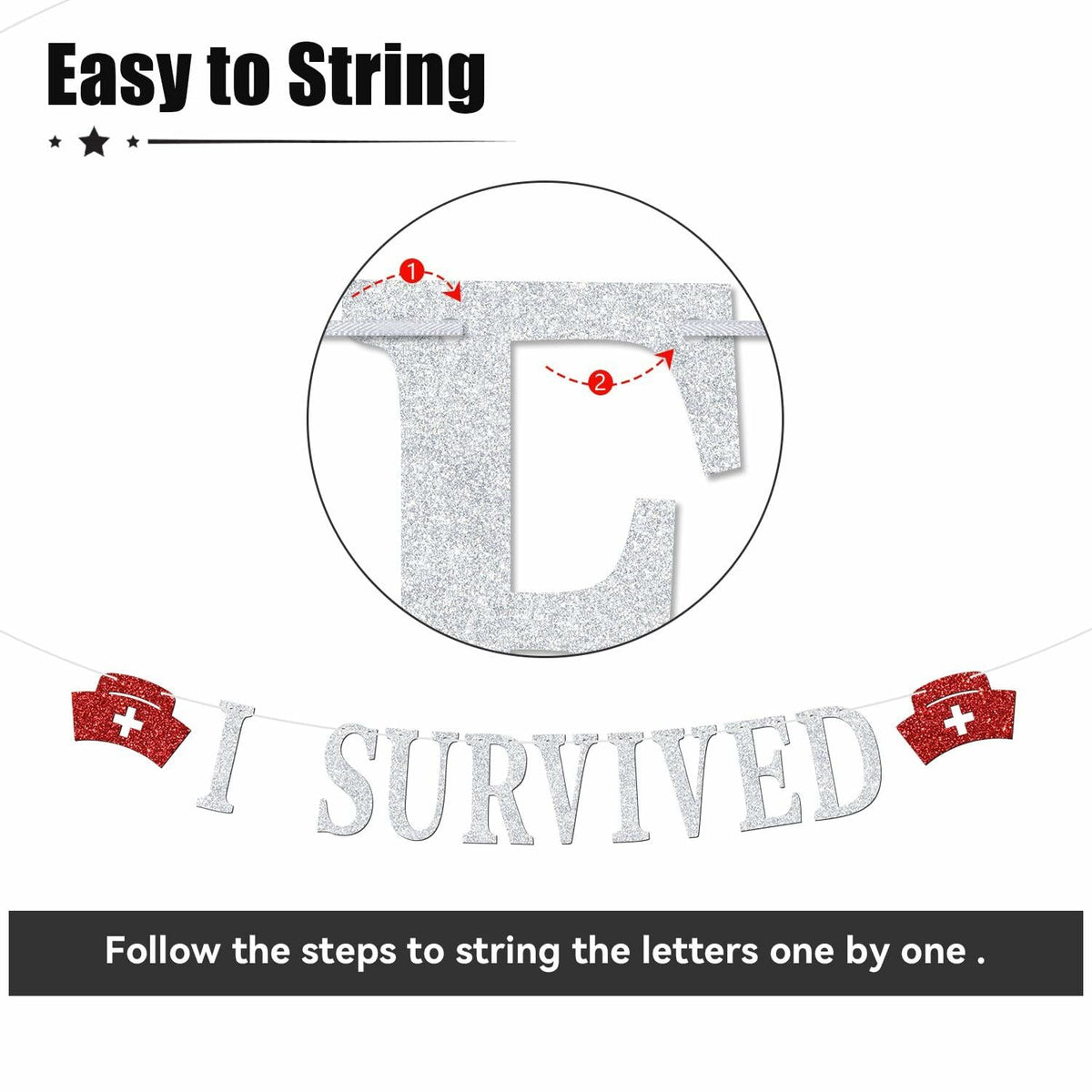 RLXPT I Survived Nursing School Banner Silver Red Congrats Nurse RN Grad 2025