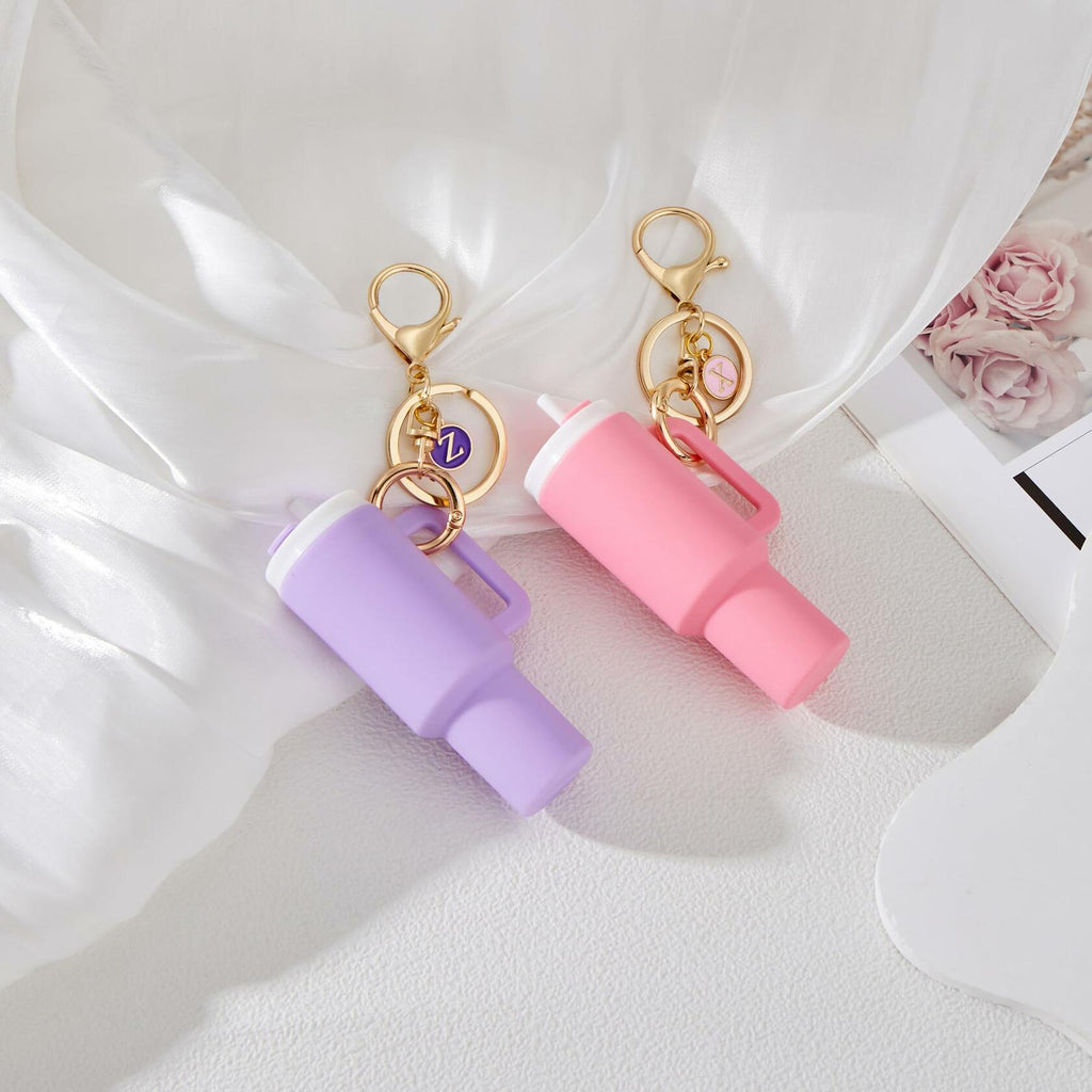 Sanyaa Initial Mini Cup Keychain Accessories Stanley Cup Purple B