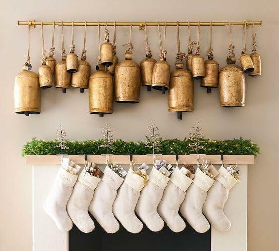 [Like New] NODYES Set of 3 Giant Rustic Harmony Bells 17in Gold Handmade Metal