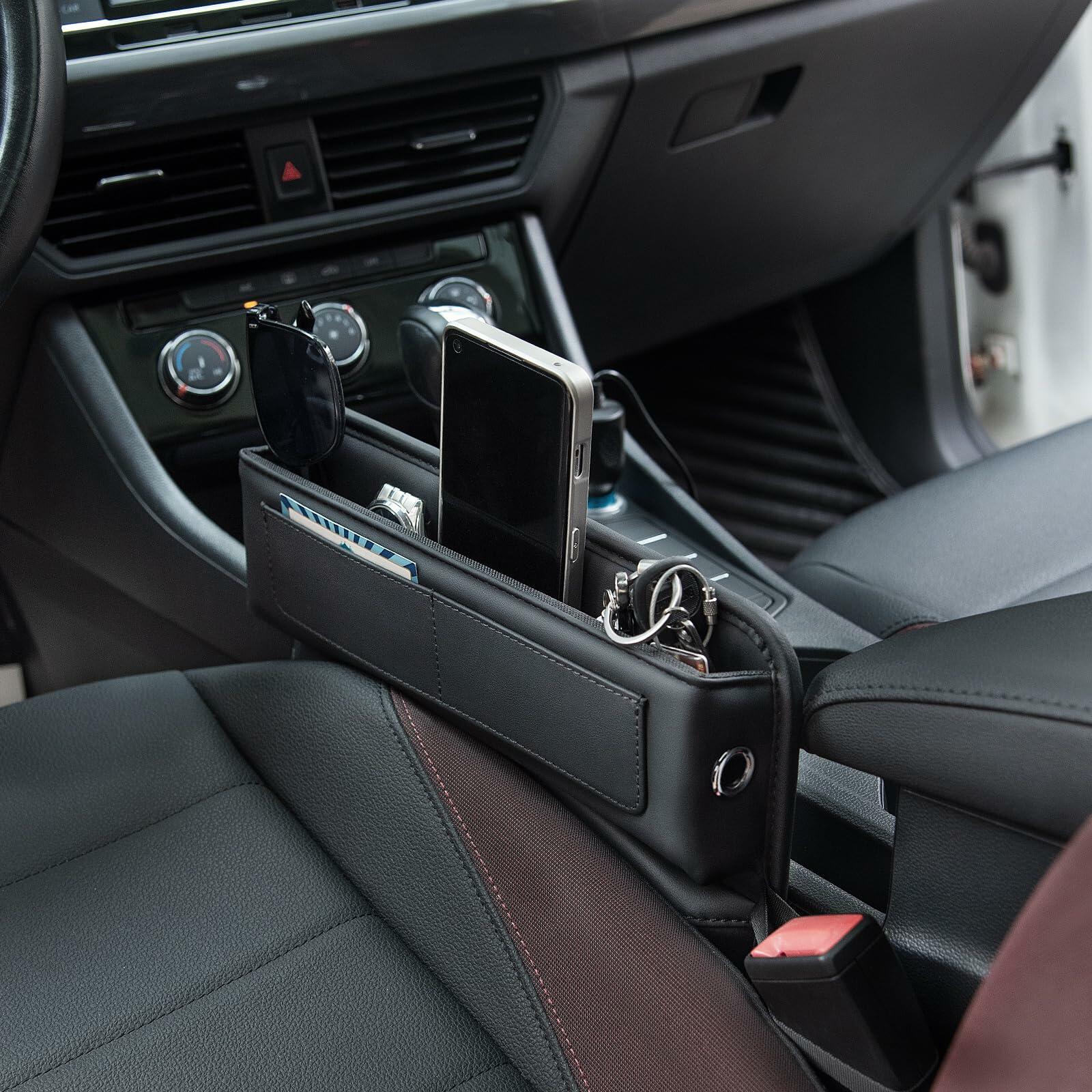 ALIOBC Car Seat Gap Filler Organizer Premium Leather Black 1 Pack