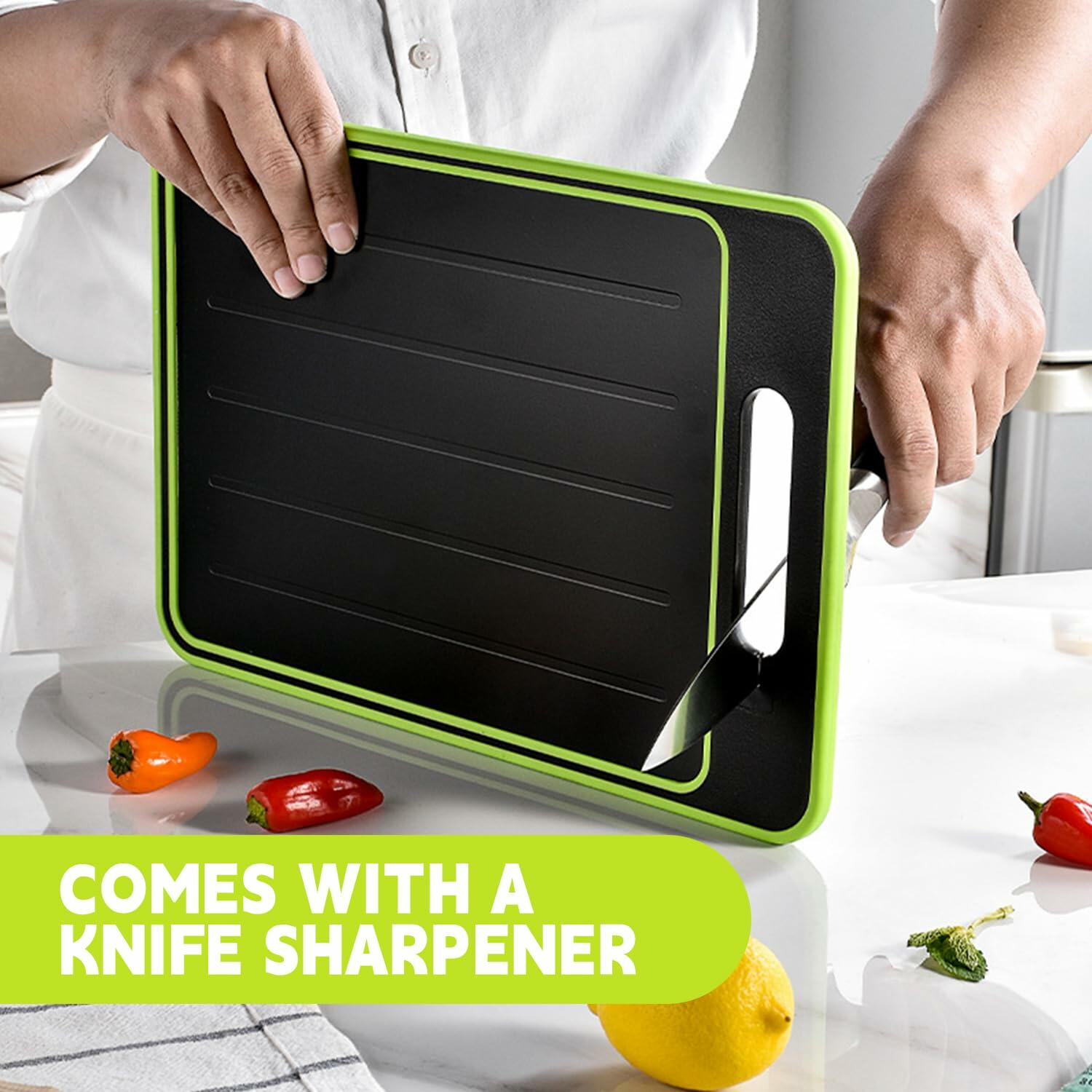 AOWBCGD Cutting Board Double Sided 2 Pcs Large+Small Black Stainless Steel