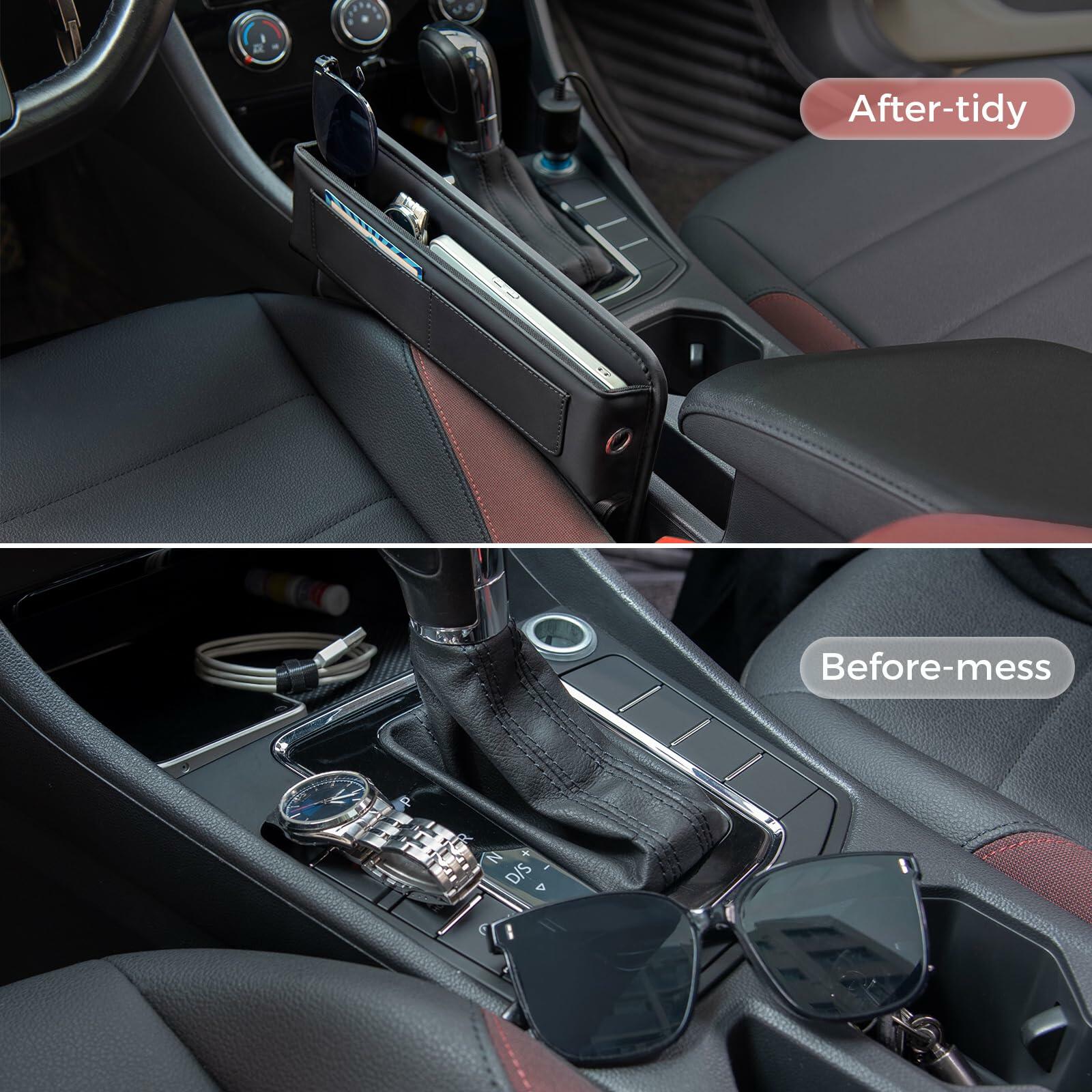 ALIOBC Car Seat Gap Filler Organizer Premium Leather Black 1 Pack