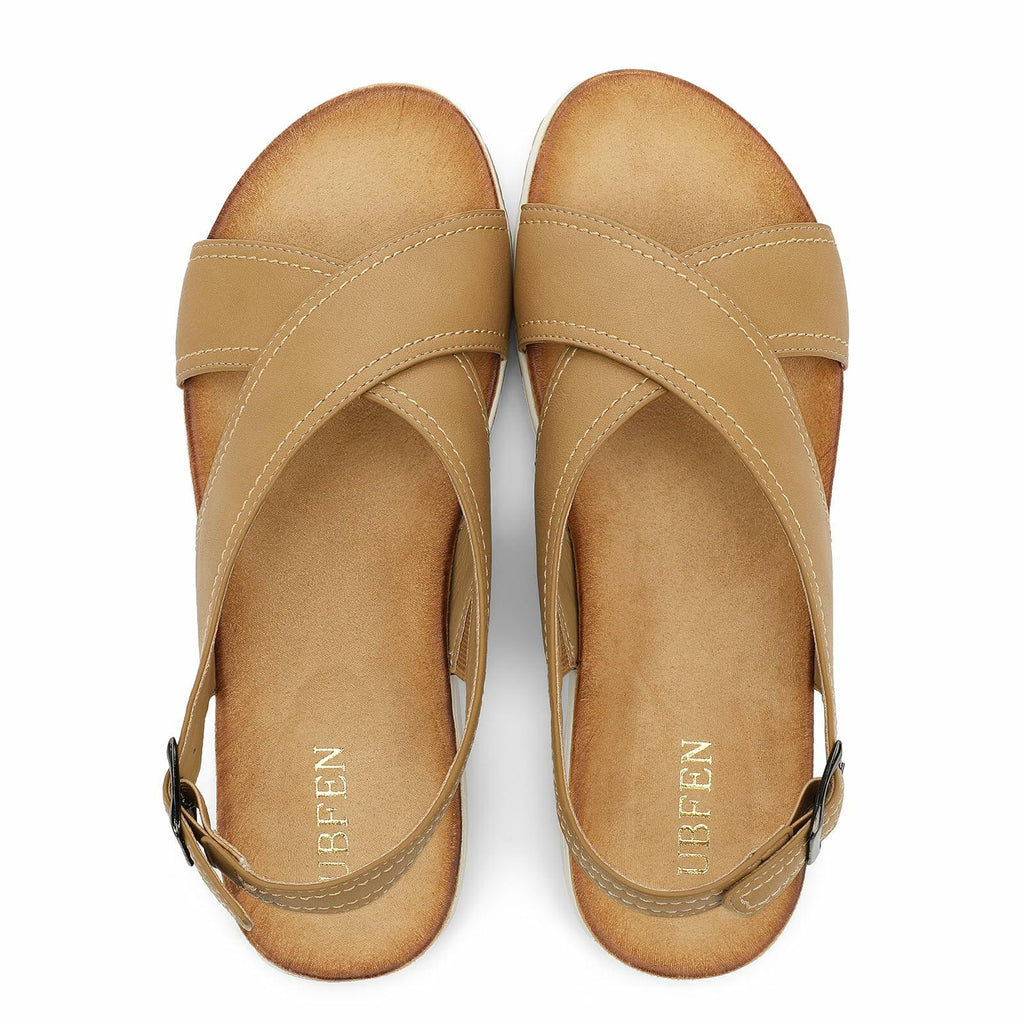 UBFEN Womens Flat Sandals Arch Support Adjustable Slingback Khaki Size 7.5