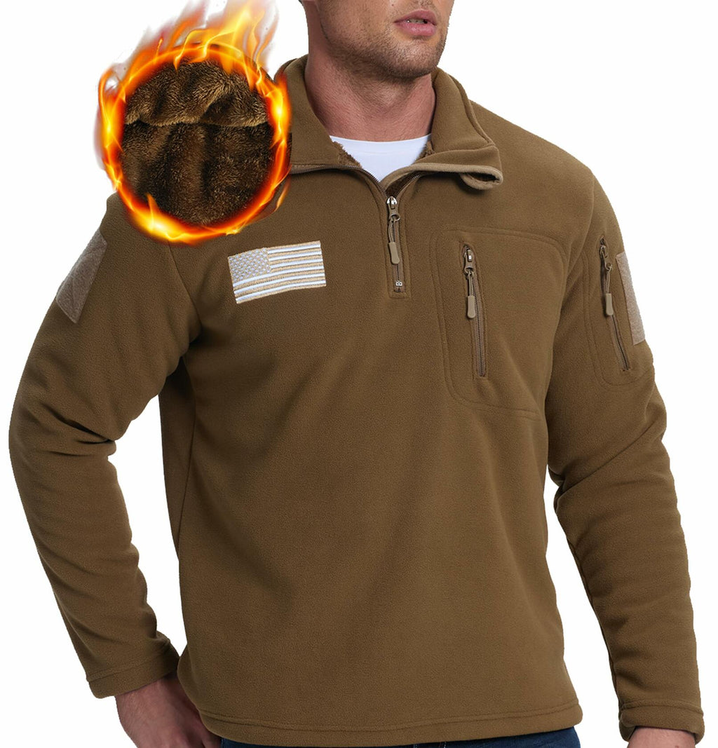 SIZE XL FEWGLEN Men’s Fleece Quarter Zip Pullover Sweatshirt Brown