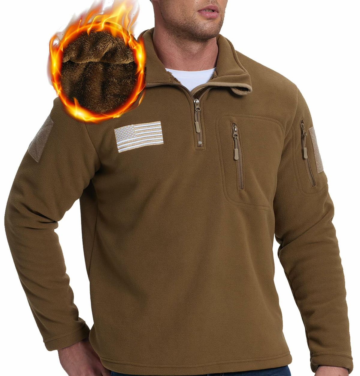 SIZE XL FEWGLEN Men’s Fleece Quarter Zip Pullover Sweatshirt Brown