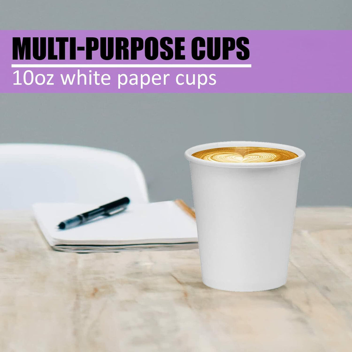 Smygoods Disposable Paper Coffee Cups White 10 OZ 100 Count Hot Beverage