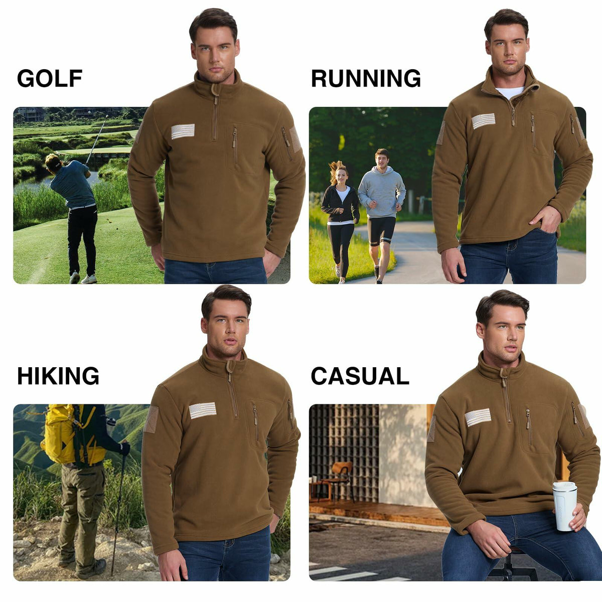 SIZE XL FEWGLEN Men’s Fleece Quarter Zip Pullover Sweatshirt Brown