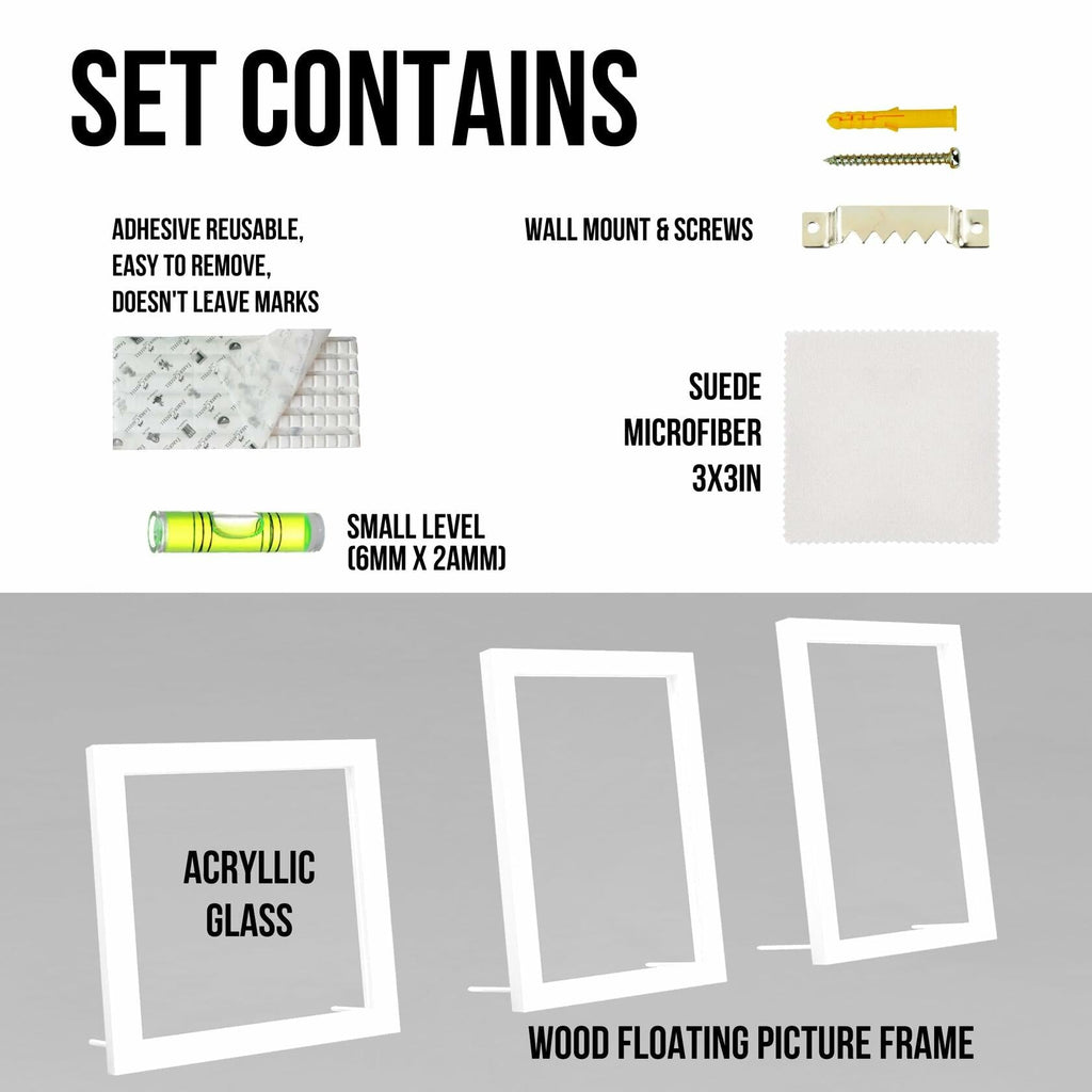 Latile Floating Picture Frames 3 Pc Glass Large 8x10 White UV Protection