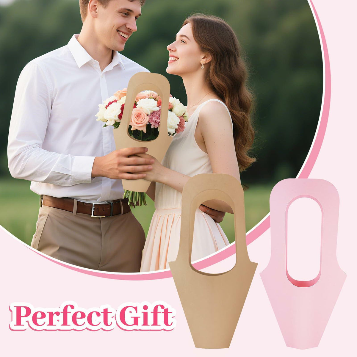 DIBALIYI 25 Pcs Kraft Paper Flower Gift Bags with Handle Brown Floral