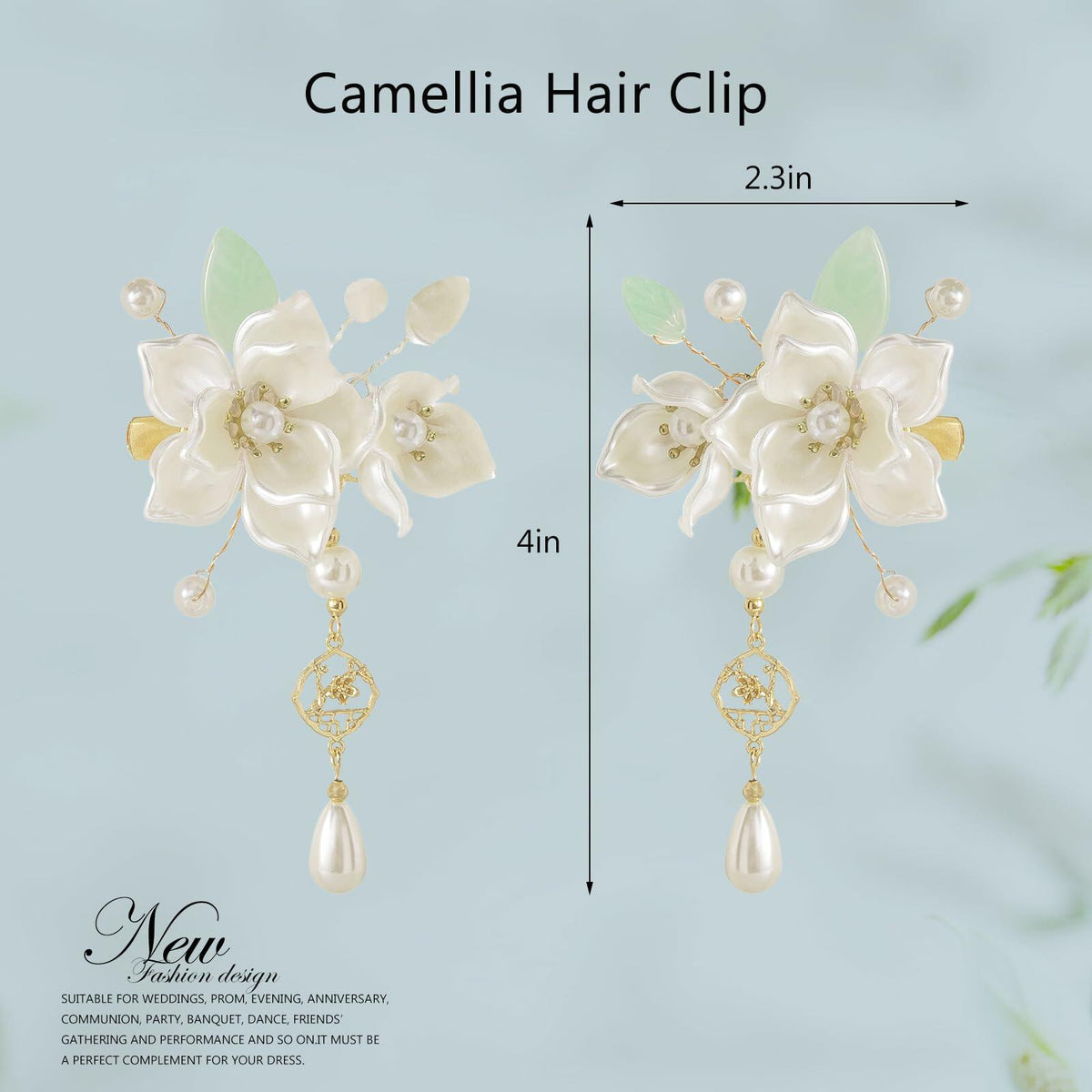SHIYANG Handmade Camellia Floral Hair Clips White 1 Pair Copper SYFJ03