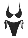 ZAFUL Womens High Cut Thong Bikini Set Swimsuit Sexy Black Size S