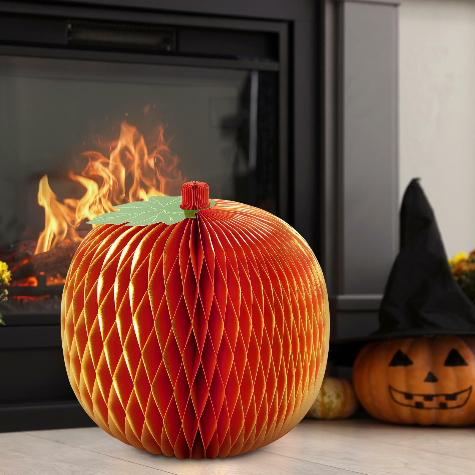 Weekgrat 20'' Giant Honeycomb Pumpkin Decoration Orange Reusable Fall Decor