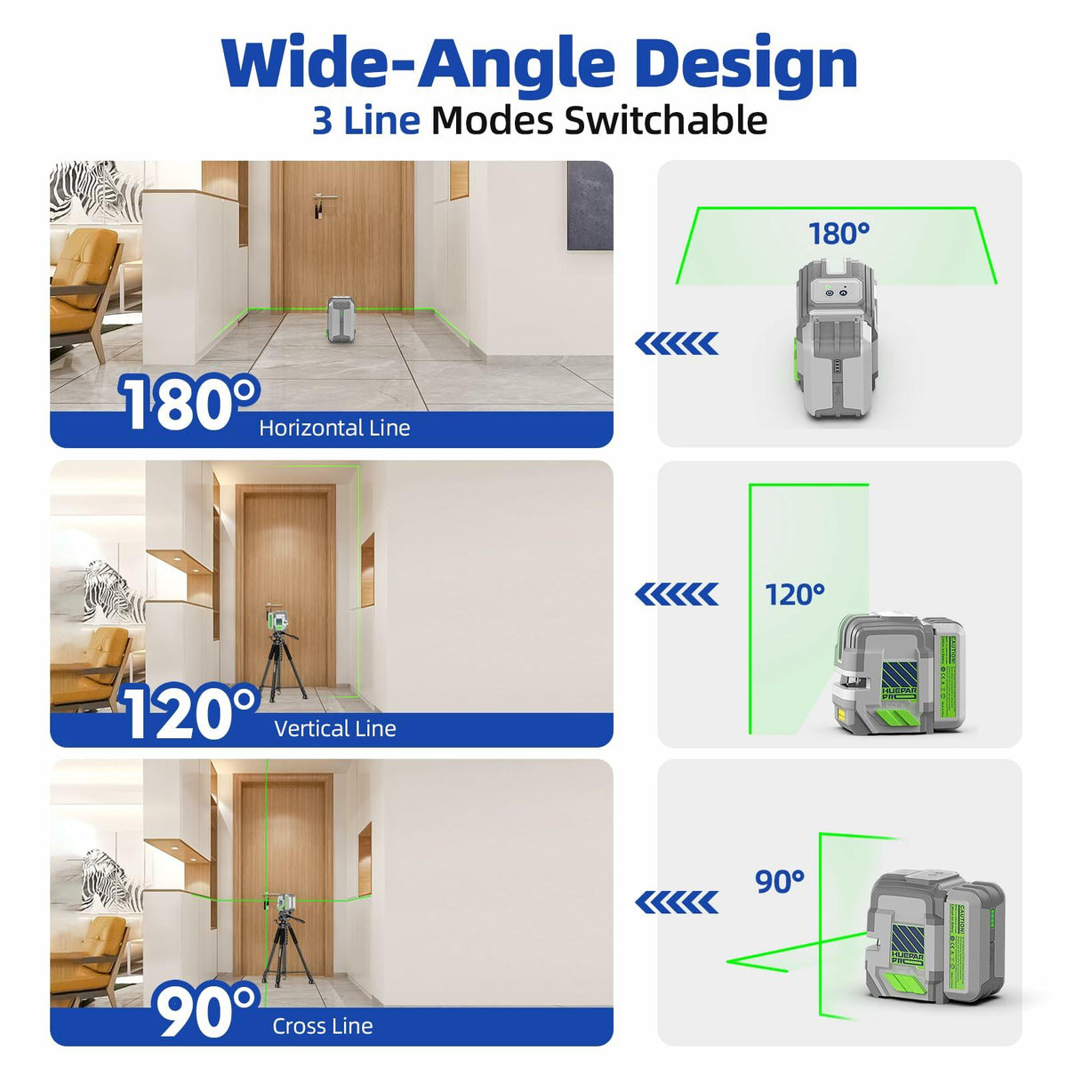 Huepar Pro Rechargeable Green Cross Line Laser Level 360° Magnetic Bracket