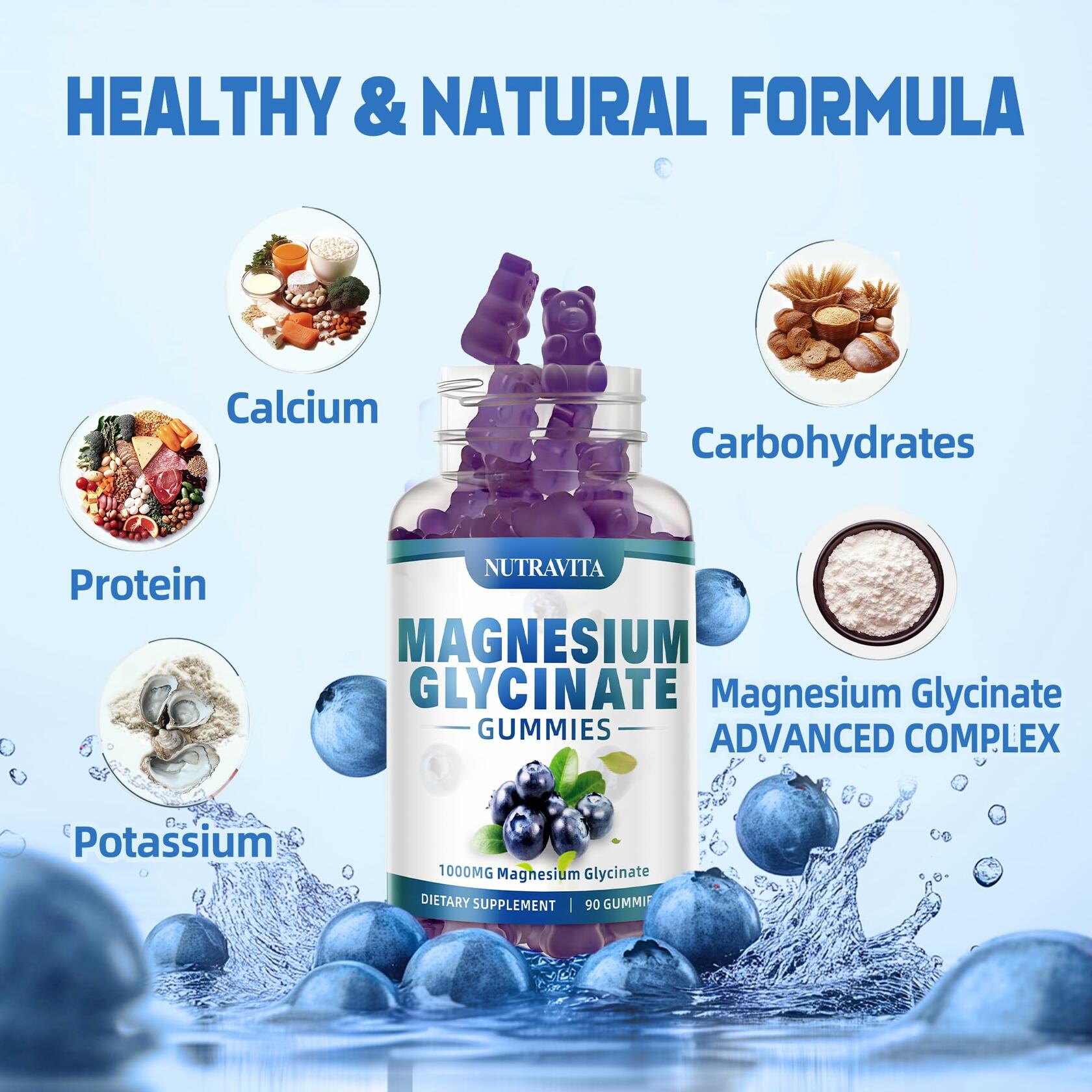 Nutravita Magnesium Glycinate Gummies 1000mg L-Threonate VitD B6 CoQ10 180ct