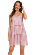 FANSI NOVA Women's Glitter Sequin Dress Adjustable Spaghetti Strap Pink Size 2XL