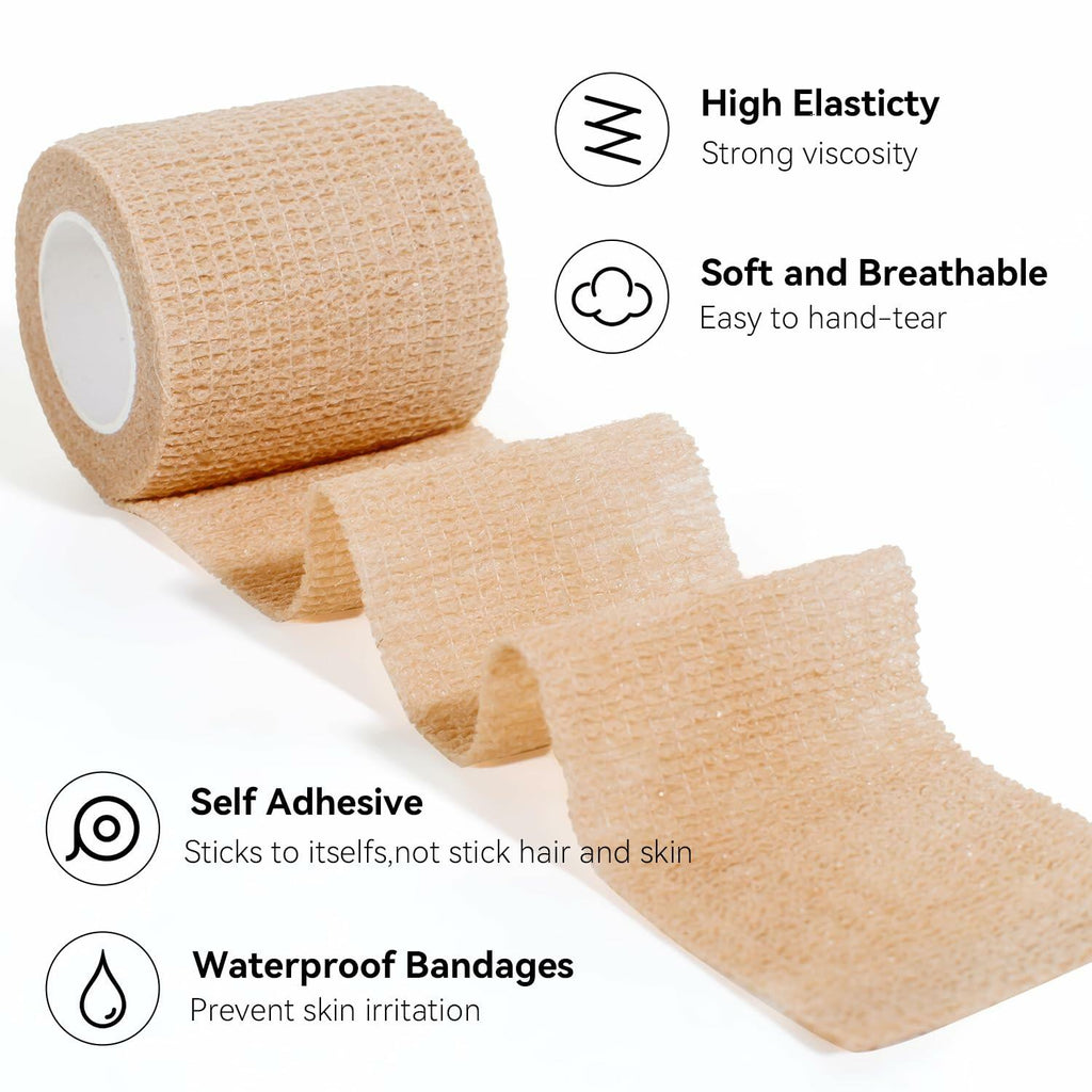 JHGIC Self Adhesive Bandage Tape Wrap 2in x 5yd 16 Rolls Beige Skin Color
