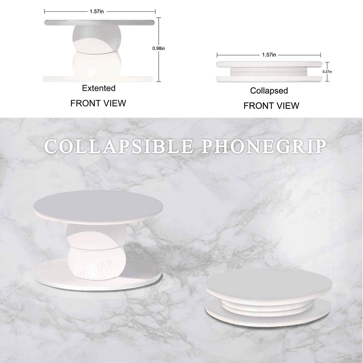 Luhoit Expanding Cell Phone Grip Heart Shape Pink Gold Marble Glass