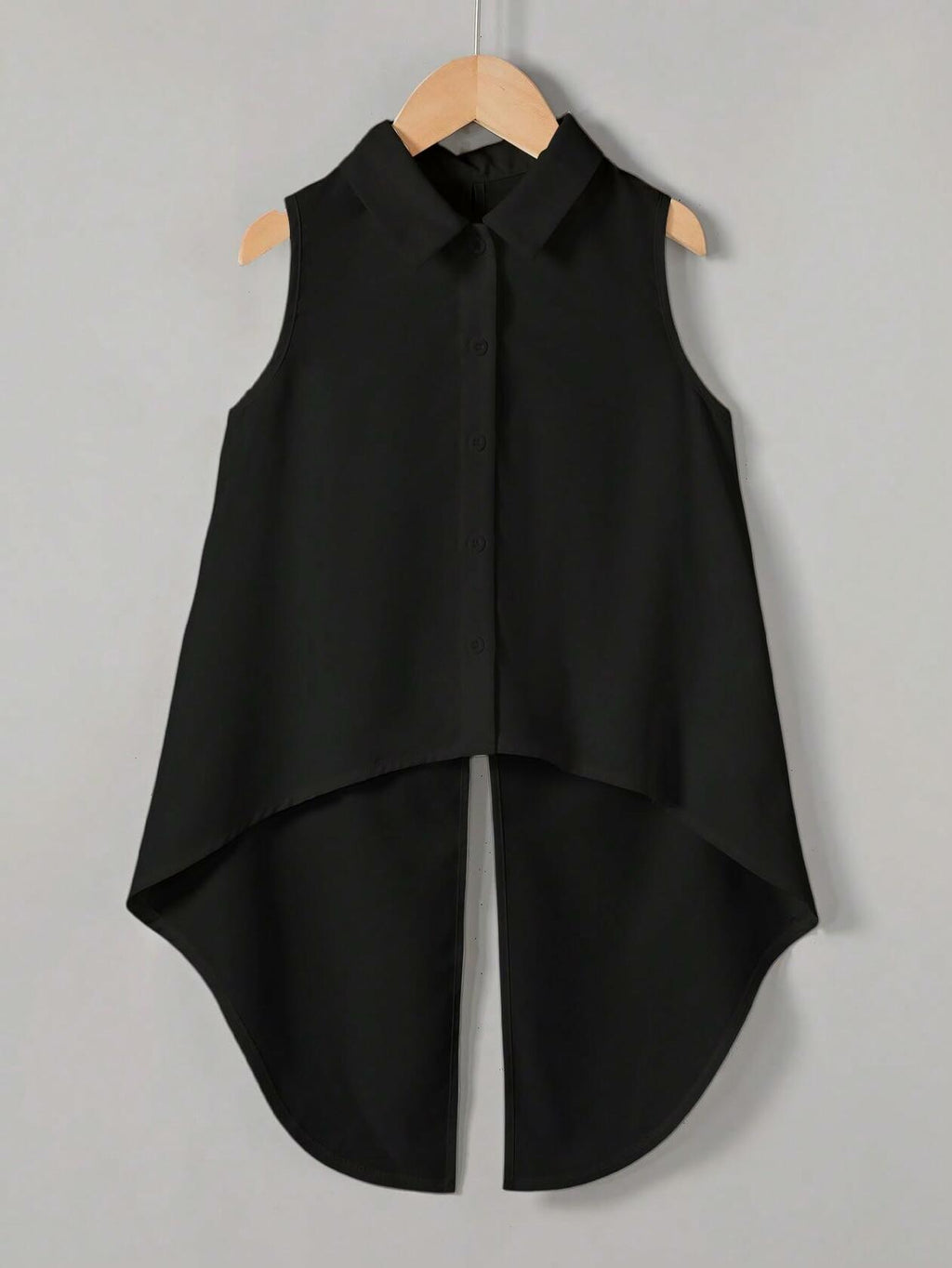 Verdusa Girl's Button Front Bow Back Sleeveless Blouse Black Size 9 Years