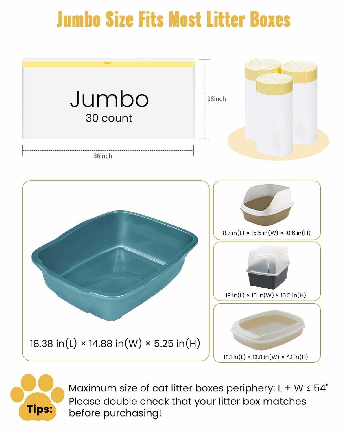 KONE Cat Litter Box Liners Jumbo Large Drawstring 36x18 30 Count