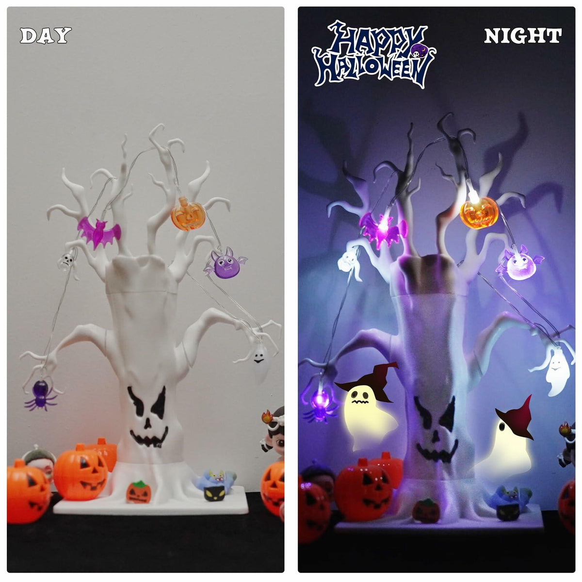 GNIXLING Halloween Tree Decorative Centerpiece White, Spooky Ornaments & Lights