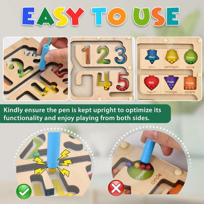 Montessori Magnetic Maze Board Wooden Puzzle Educational Toy Double Maze M