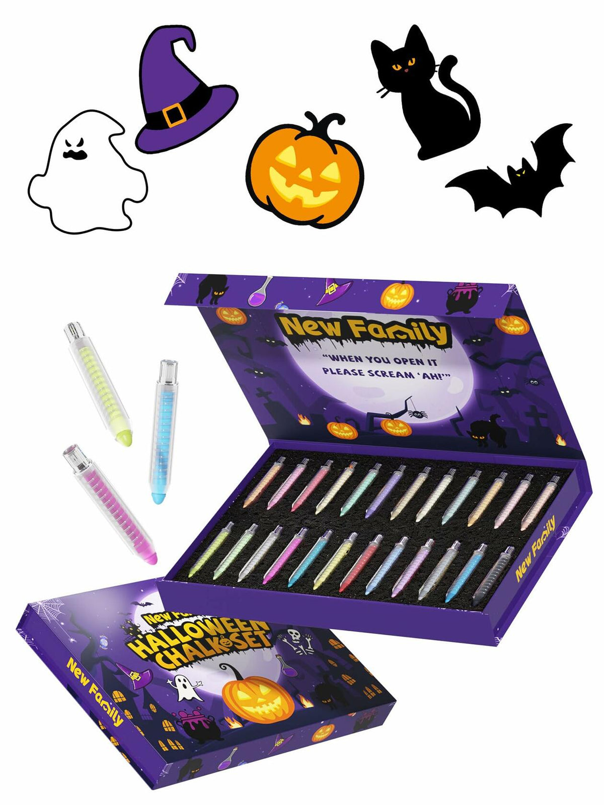 NewFamily Fantasy Colors Dustless Chalk Set 24 Colors Non-Toxic Washable