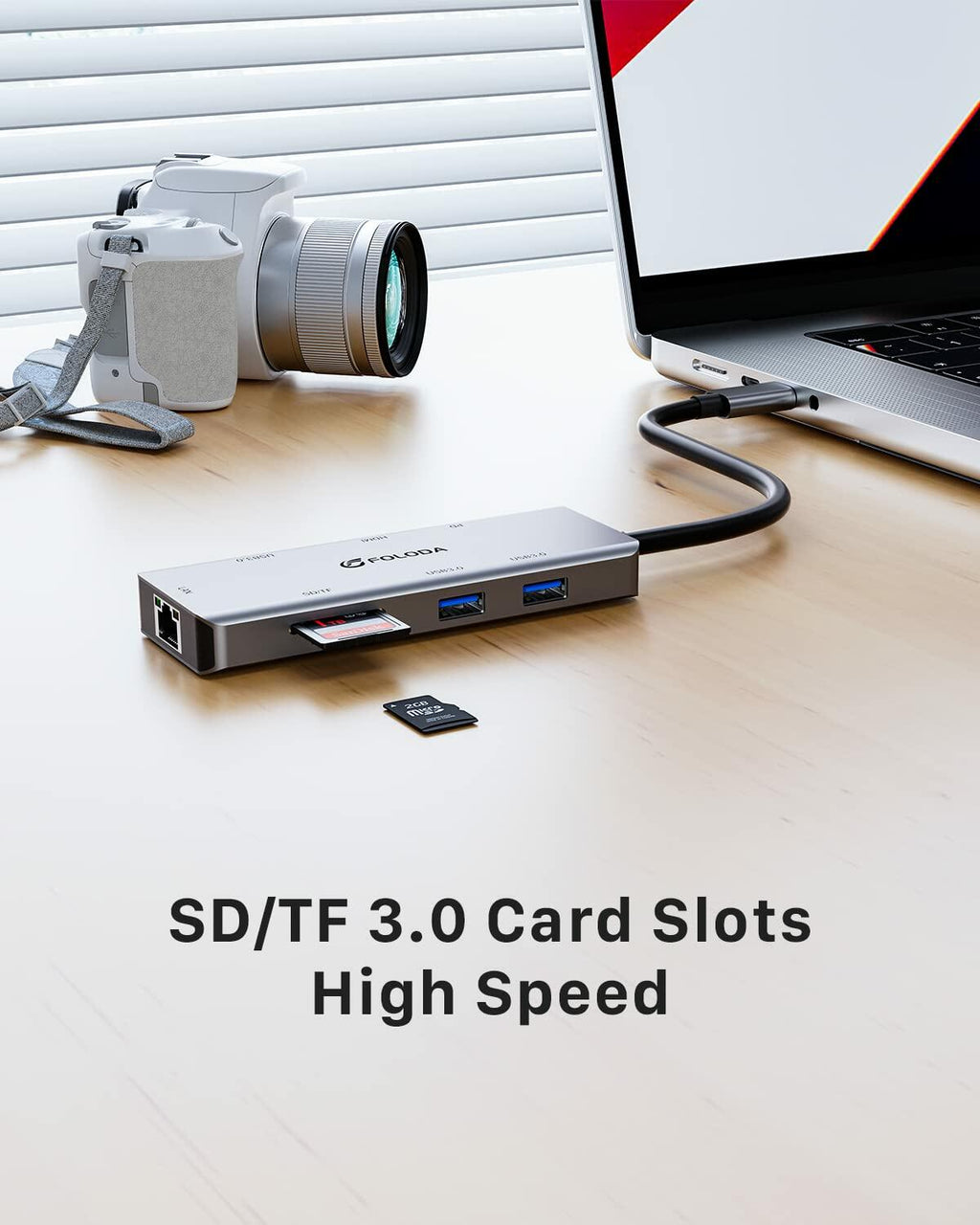 FOLODA USB C HUB 8-in-1 Docking Station HDMI 4K@60Hz Gigabit Ethernet Gray
