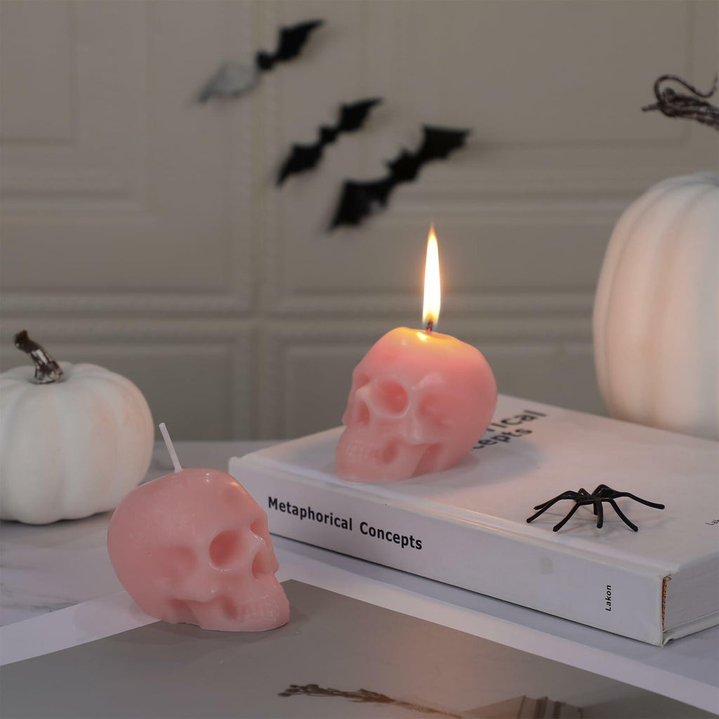 Nuanchu Halloween Skull Candles 6 Pack Large Pink Pastel Gothic Decor