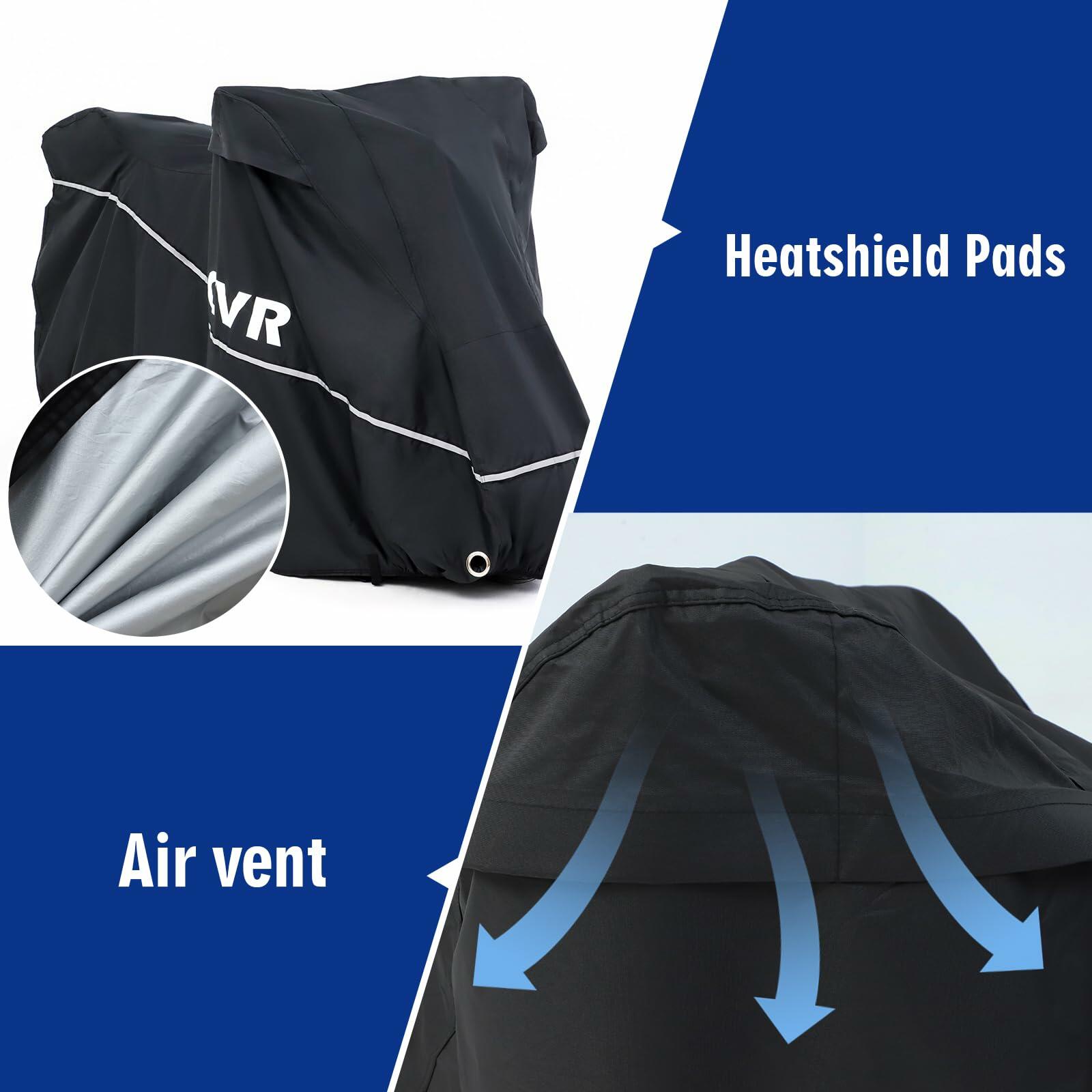 SUPCVR Motorcycle Cover Heavy Duty Waterproof UV-Proof Reflective Strips Black