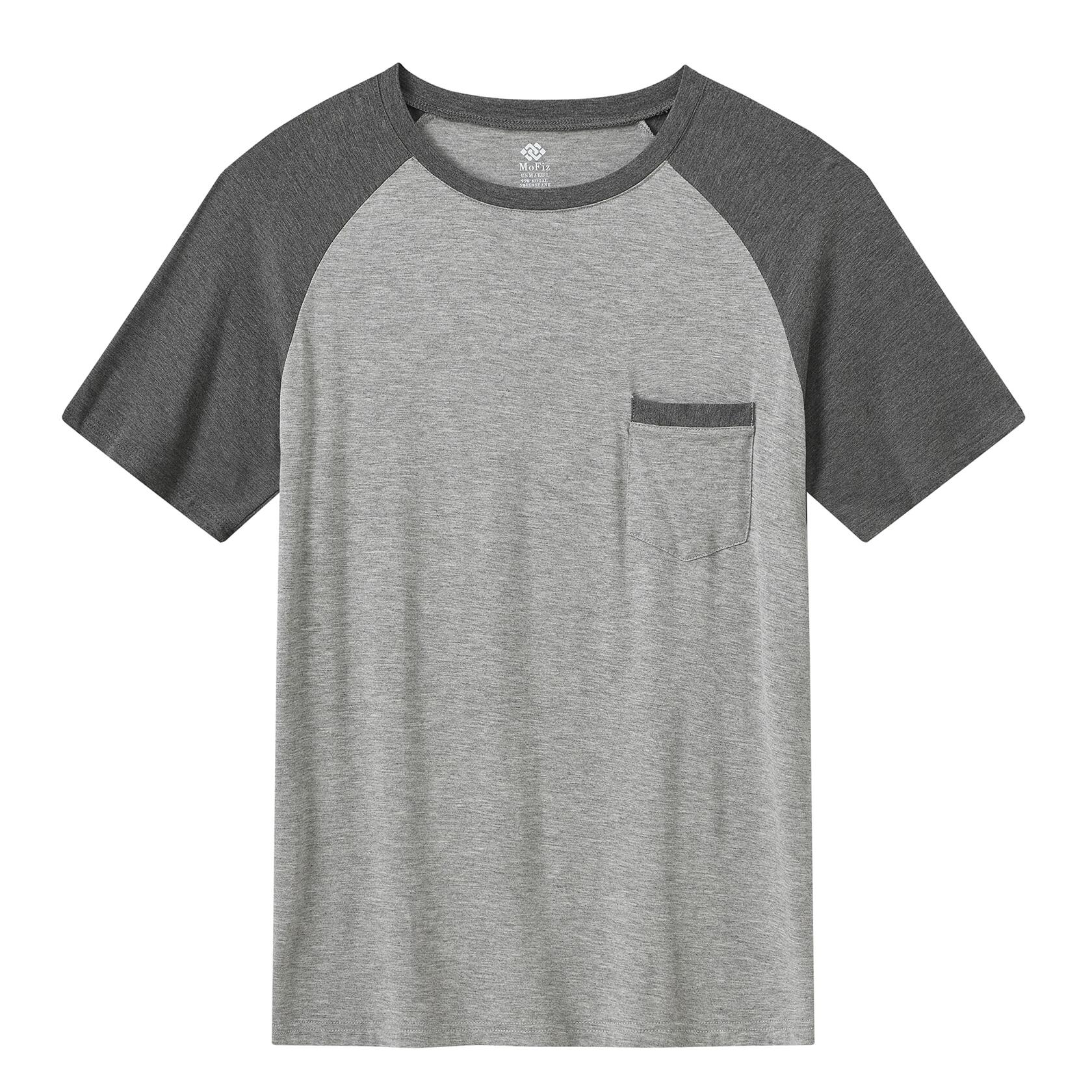 MoFiz Mens Sleepwear Pajama Set Lightweight Cotton Dark Gray Light Grey Size XL