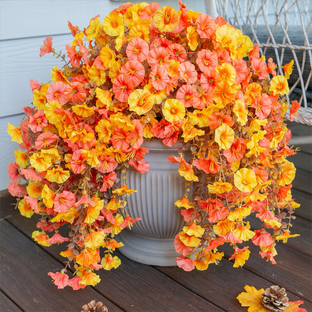 HyeFlora 2 PCS Faux Fall Hanging Flowers Plants UV Resistant Orange+Yellow