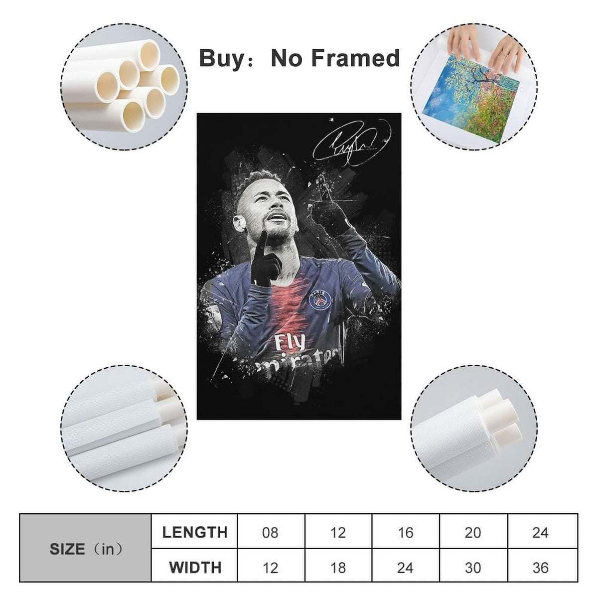 Generic Neymar Wall Art Canvas Print Poster 16x24inch Unframed