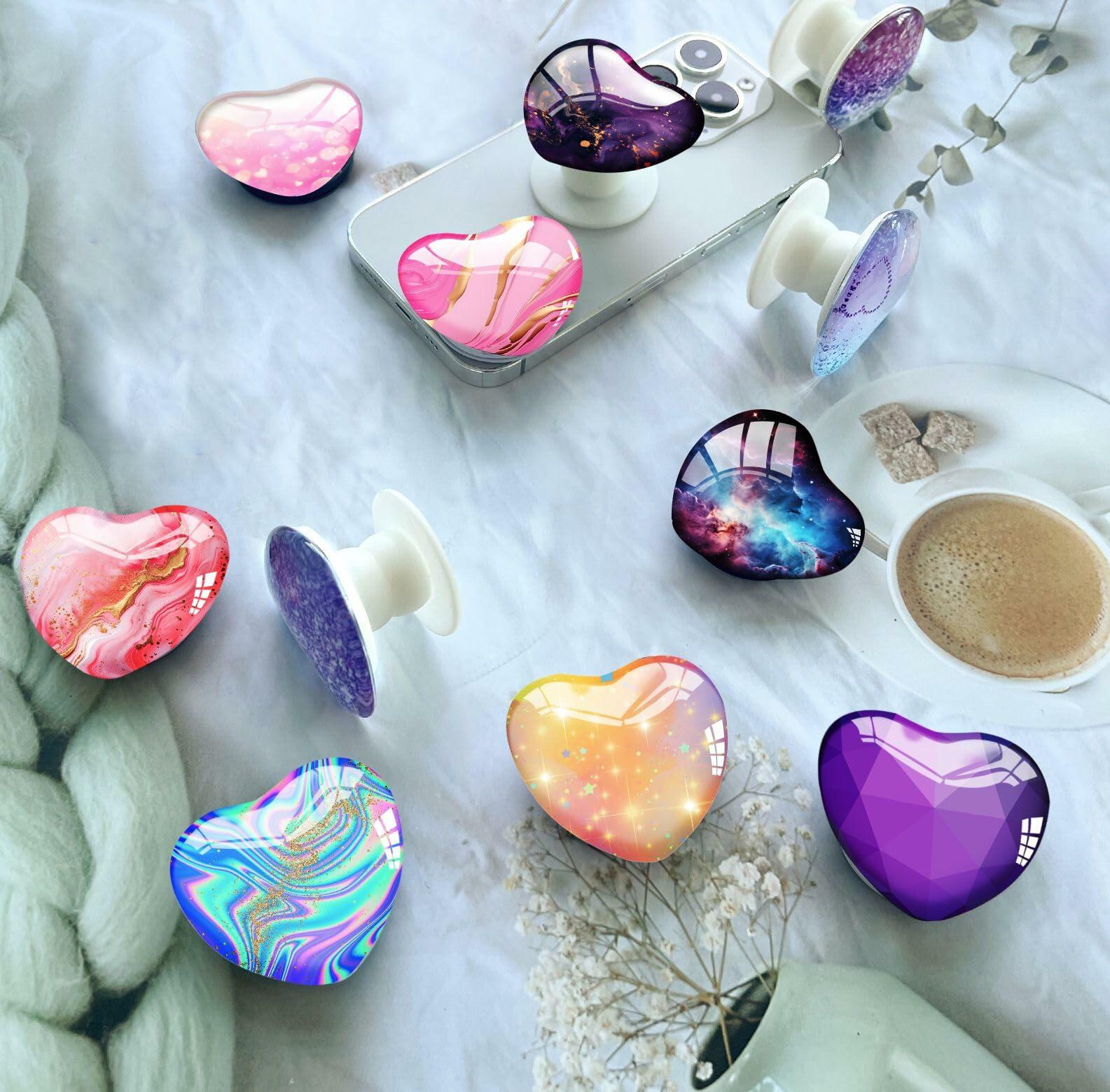 Luhoit Heart Shape Expanding Cell Phone Grip Glass Stand Gold Red Marble