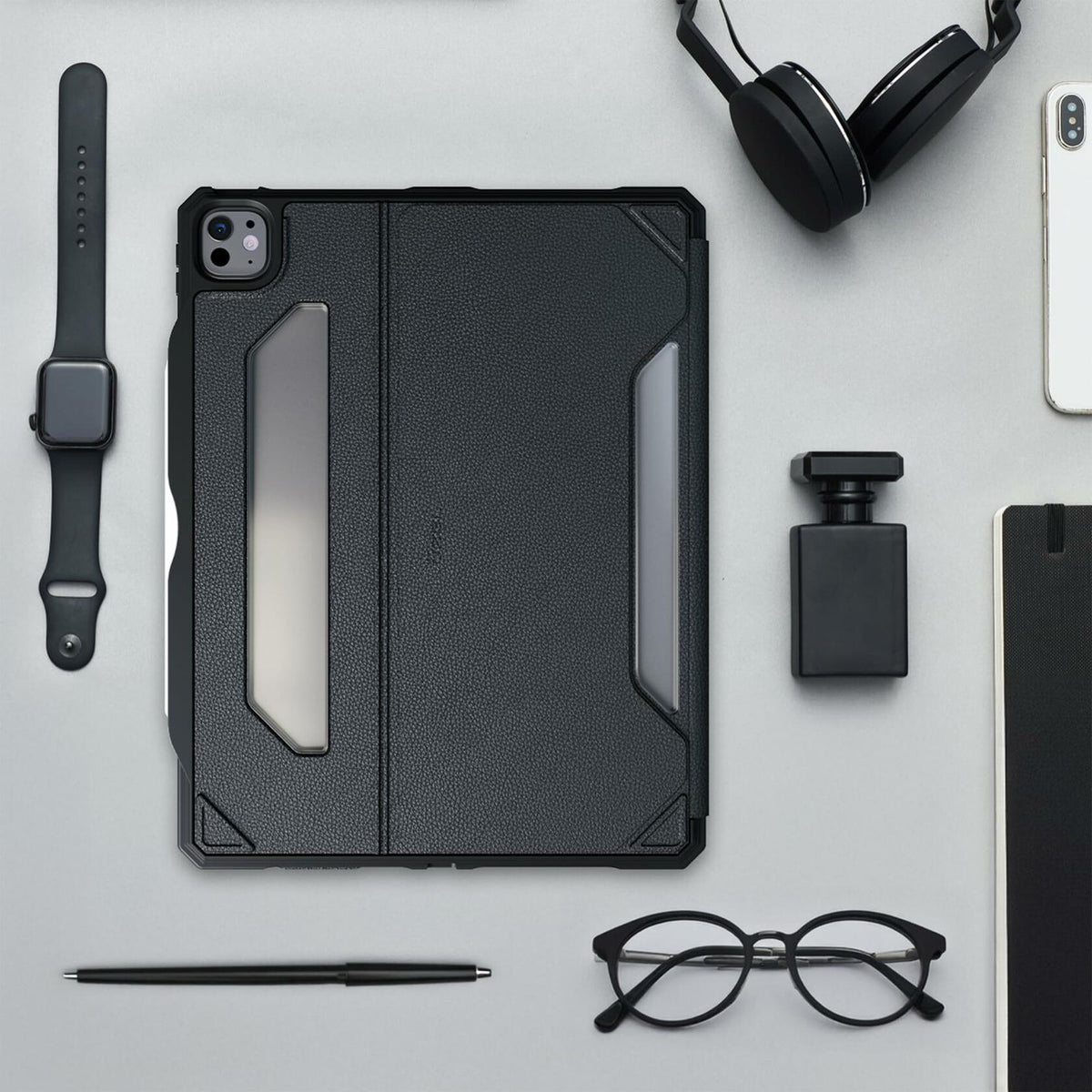 UZBL iPad Pro 13-inch 2024 Vegan Leather Case Magnetic Stand Black