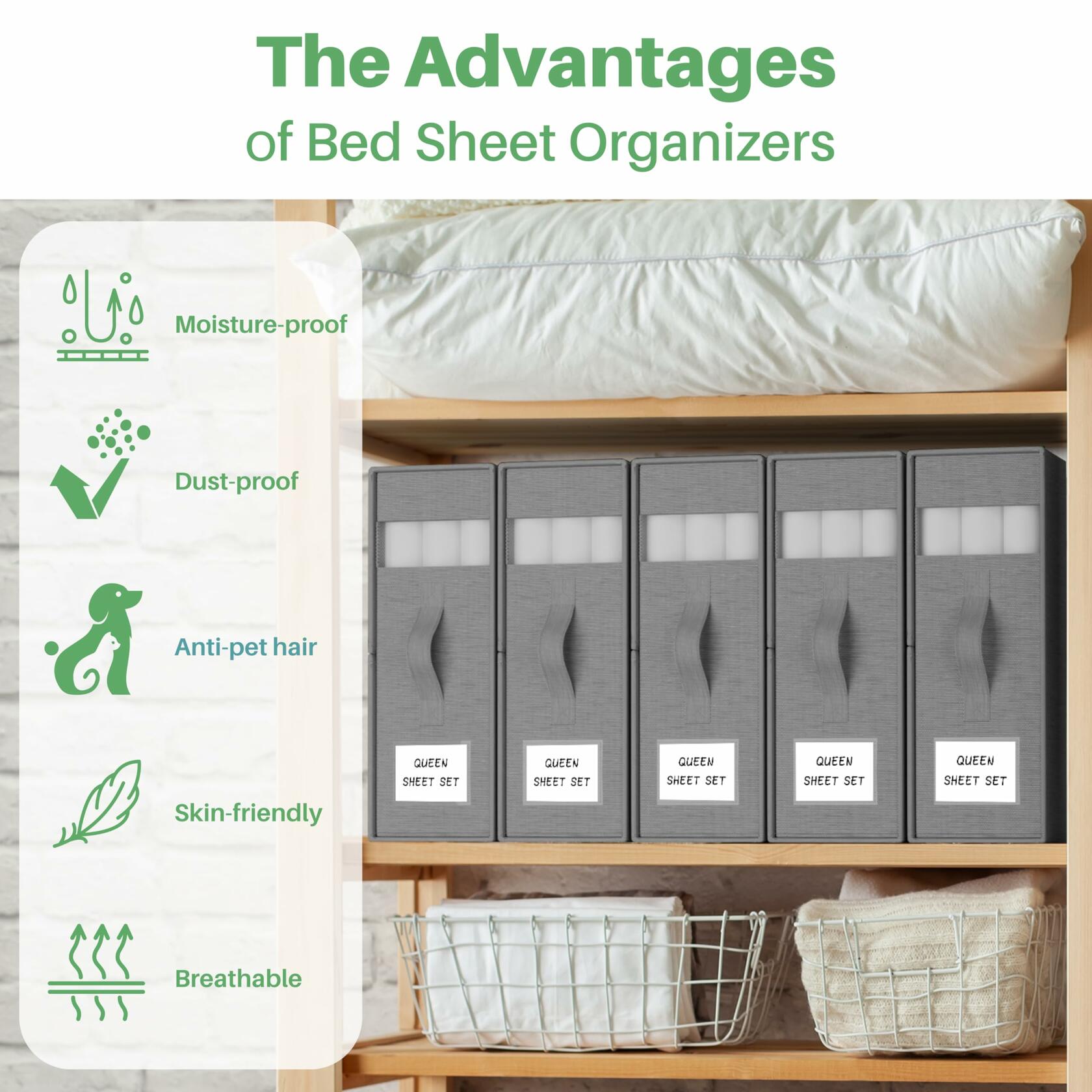 PARANTA Bed Sheet Organizers 10 Pack Foldable Linen Closet Grey 10pcs