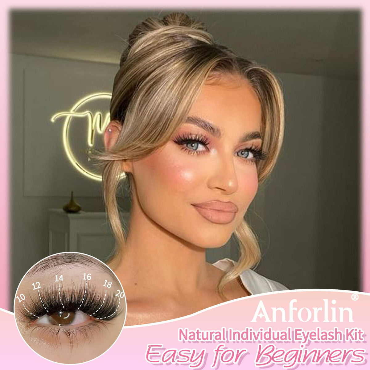Anforlin Eyelash Extension Kit 280pcs Thick Volume D Curl 14-22mm Black