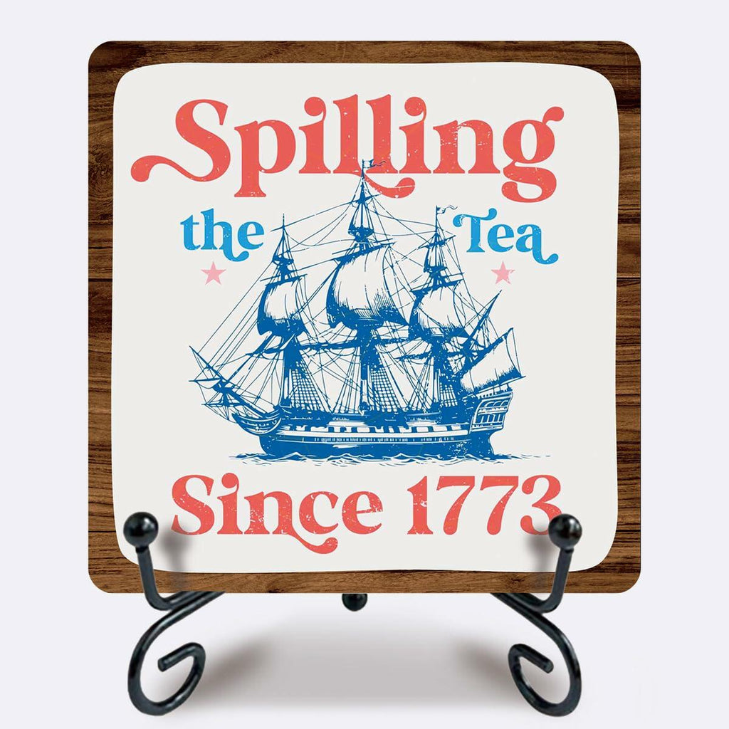 Ketsord 5x5 Blue Gossip Wood Plaque Spill The Tea Metal Support