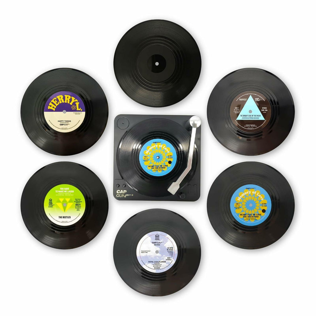 Sufcnire Retro Record Coasters with Vinyl Player Holder Set of 6 M2 Series