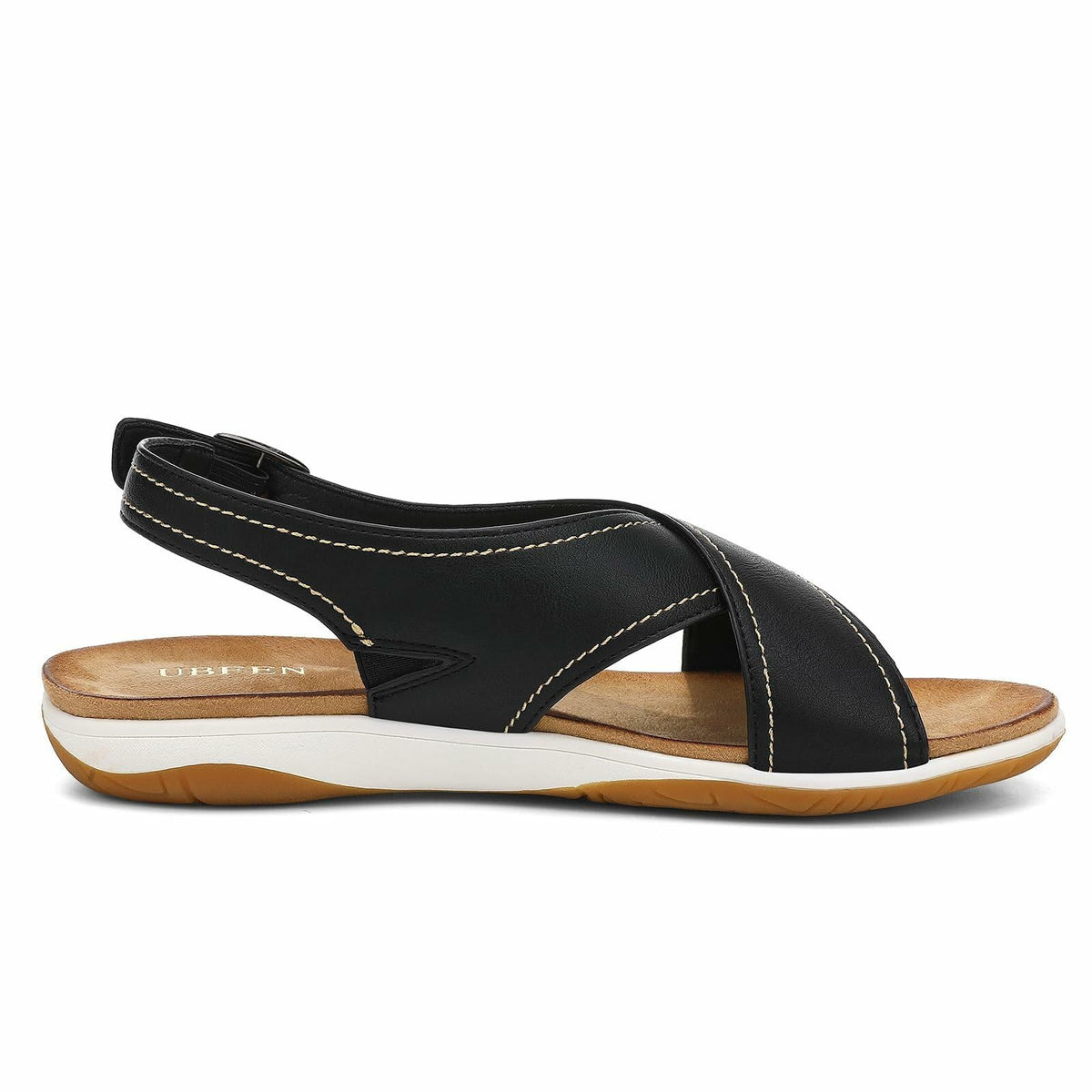 UBFEN Womens Flat Sandals Arch Support Slingback Black Size 10.5