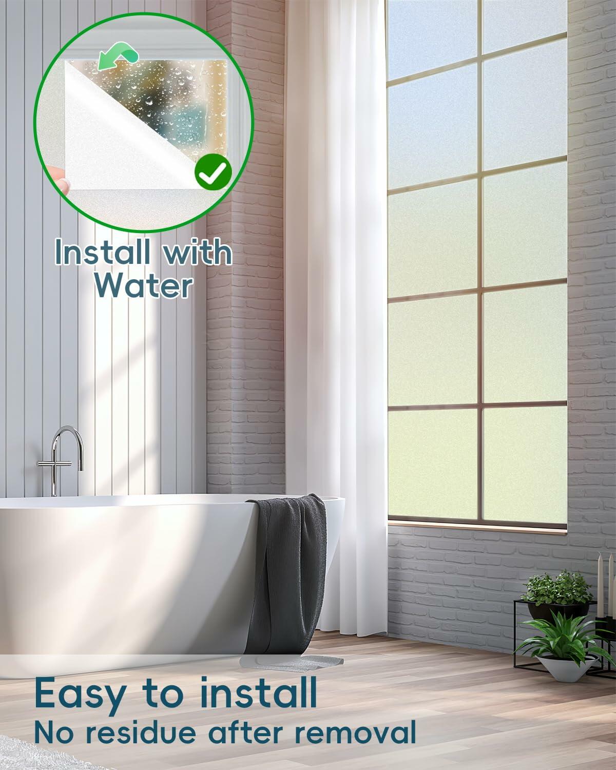 Dwersty Frosted Glass Window Privacy Film Static Cling 17.5x78.74in Anti-UV