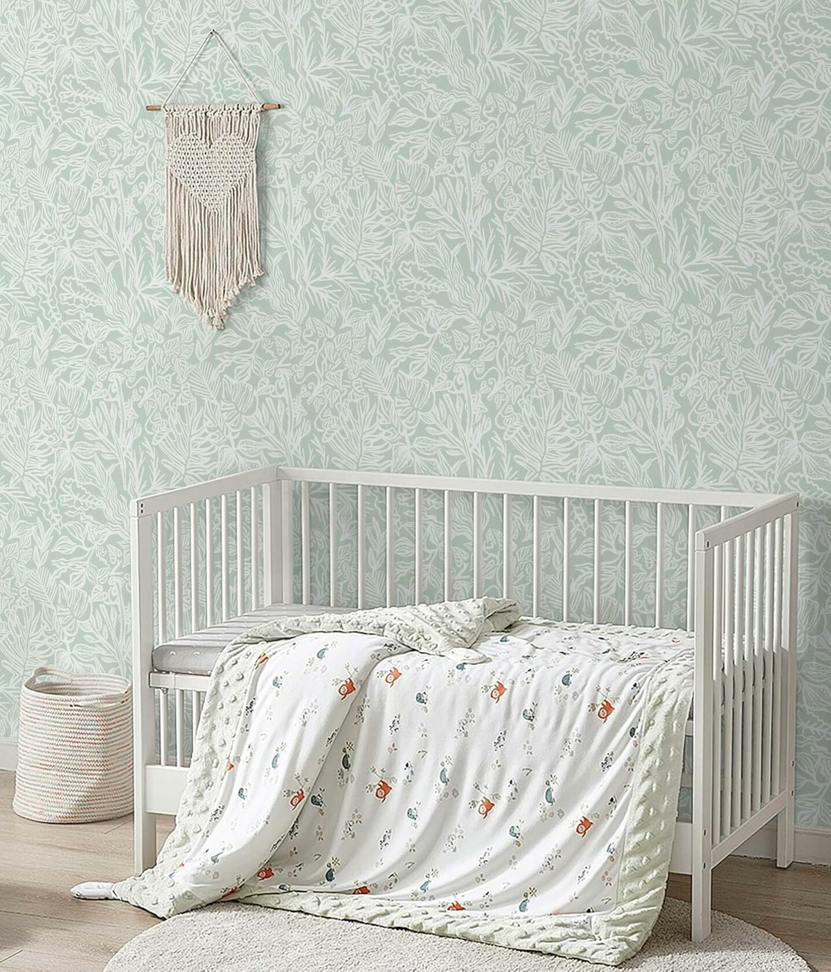 Fiula Peel and Stick Wallpaper Green White Leaf 17.3inx78.7in Removable Vinyl