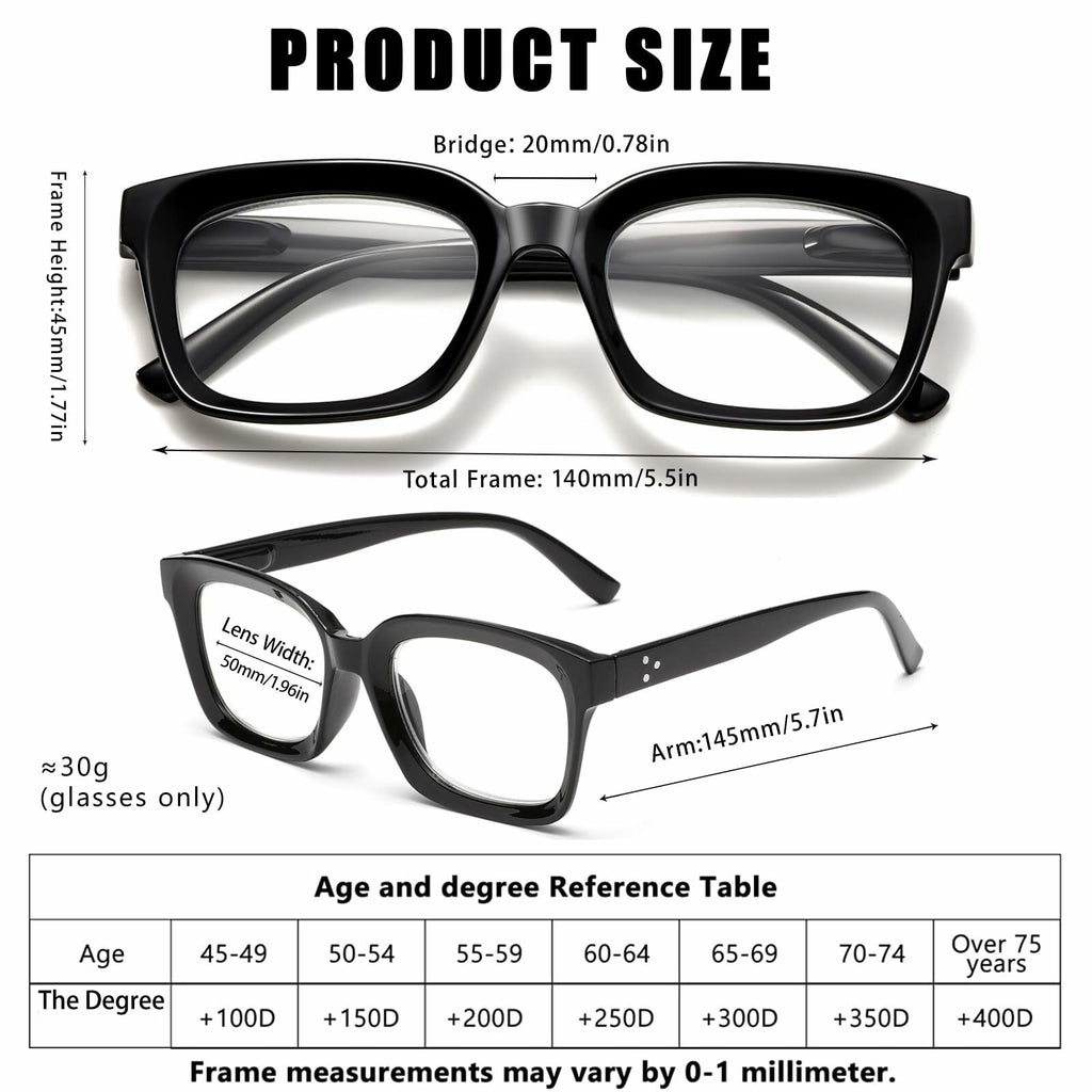 Dccdllo Women's Blue Light Blocking Oversized Square Reading Glasses +3.5