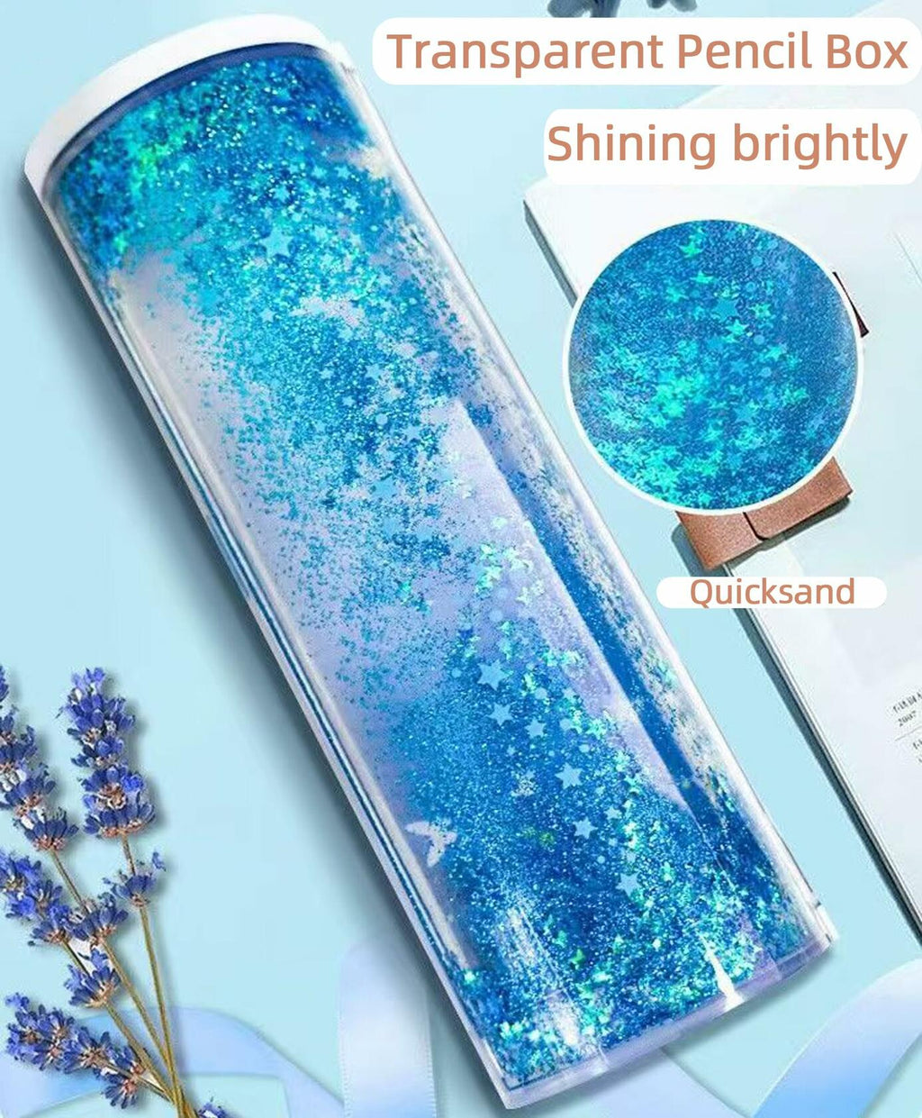 NBX NewmeBox Quicksand Pencil Case with Calculator & Mirror Purple Sakura Night