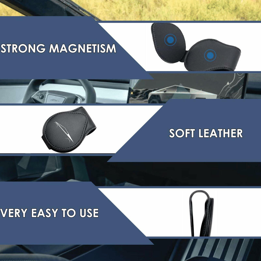 Car Sunglass Holder Tesla Cybertruck 2024-2025 Leather Visor Eyeglass Clip White