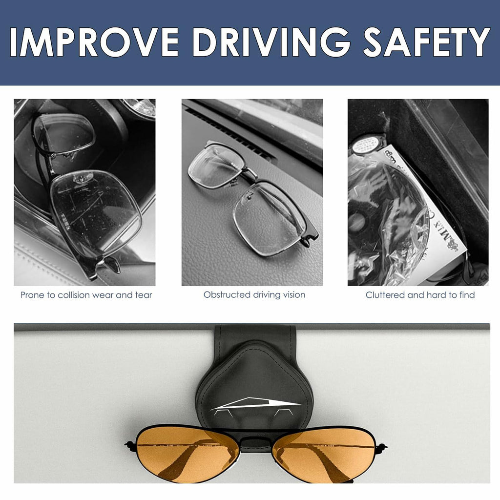 Car Sunglass Holder Tesla Cybertruck 2024-2025 Leather Visor Eyeglass Clip White