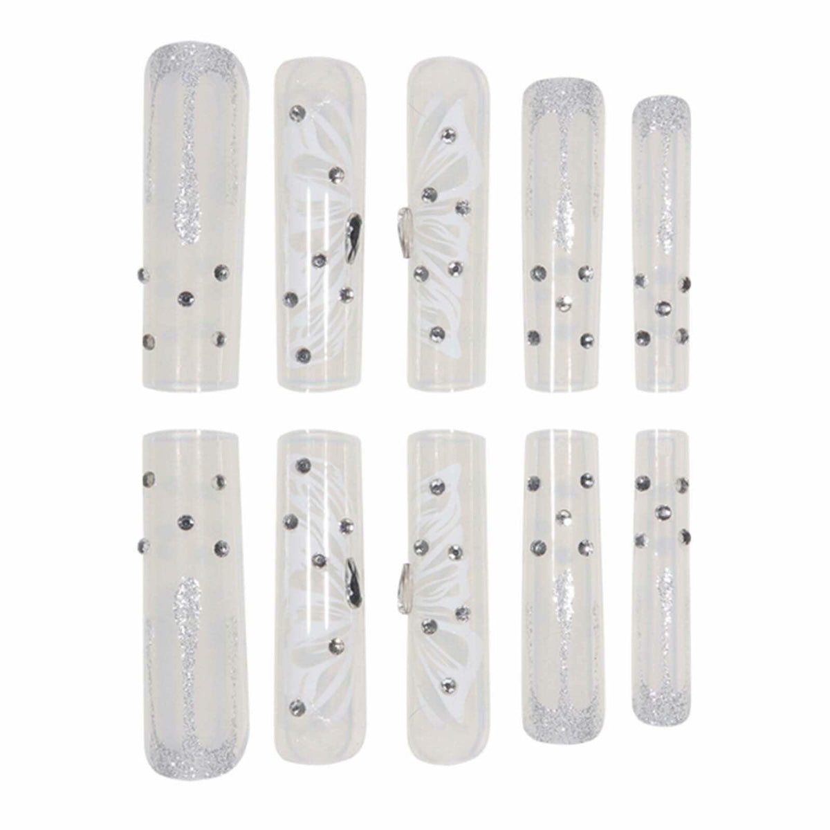 Gifiky Long Square Press-On Nails 24Pcs Gray Glitter Marble Fake Nails Women
