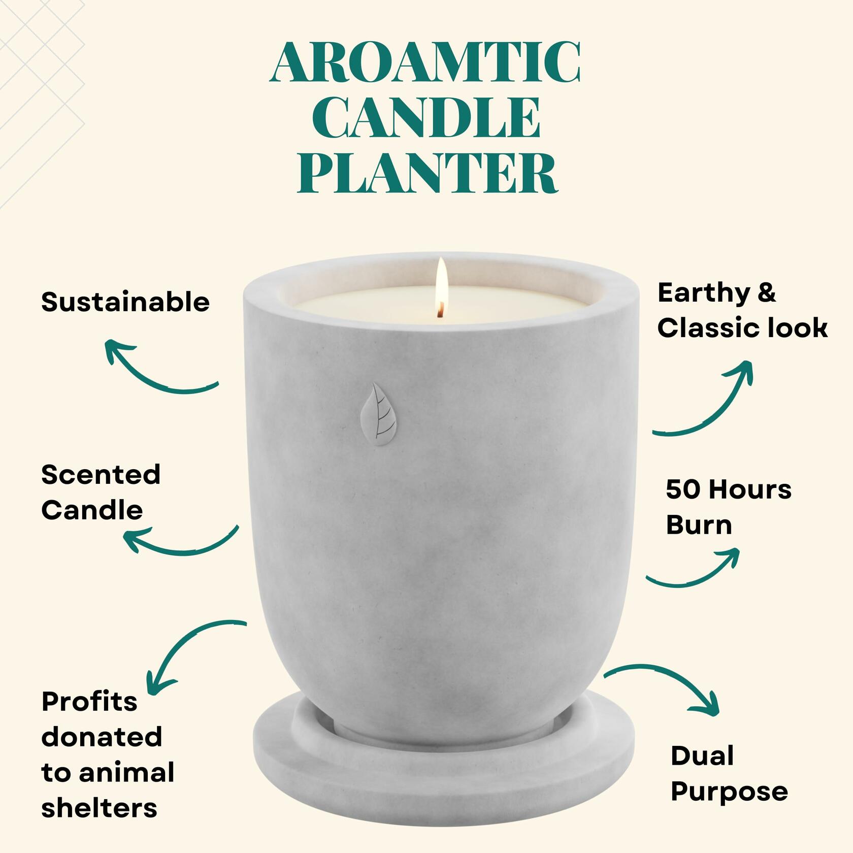 Matani Concrete Cement Candle Planter Aromatherapy Soy Black Sandalwood 3.1x4in