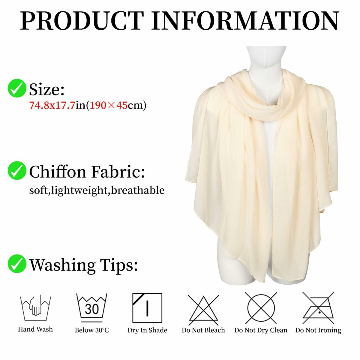 QIUTIMIY Sheer Chiffon Shawl Wrap Elegant Wedding Evening Scarf White W70cm
